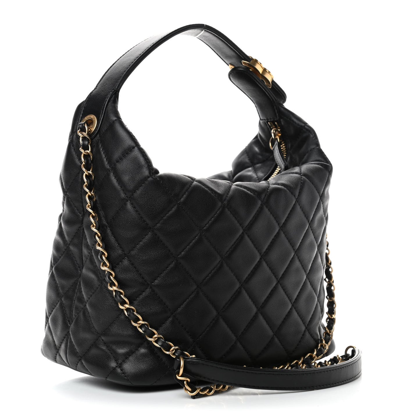 Lambskin Quilted Large Perfect Meeting Hobo Black