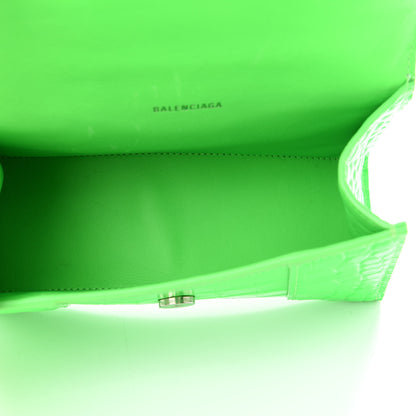 Balenciaga Shiny Calfskin Crocodile Embossed Hourglass Top Handle Bag XS Fluo Green 7 of 9