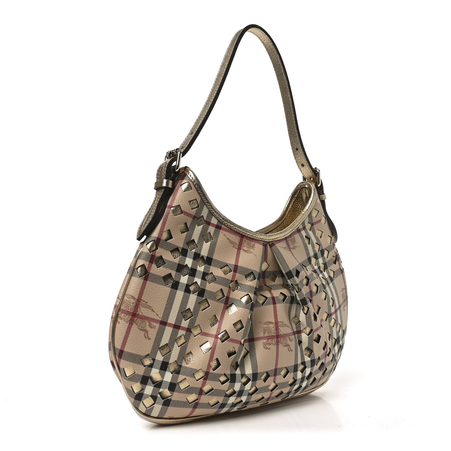 Burberry Haymarket Check Calfskin Claudia Drawstring Hobo Gold 3 of 10