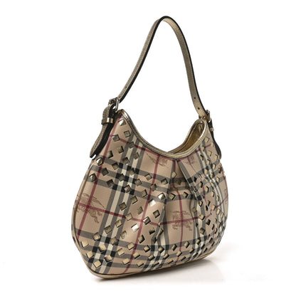 Burberry Haymarket Check Calfskin Claudia Drawstring Hobo Gold 3 of 10