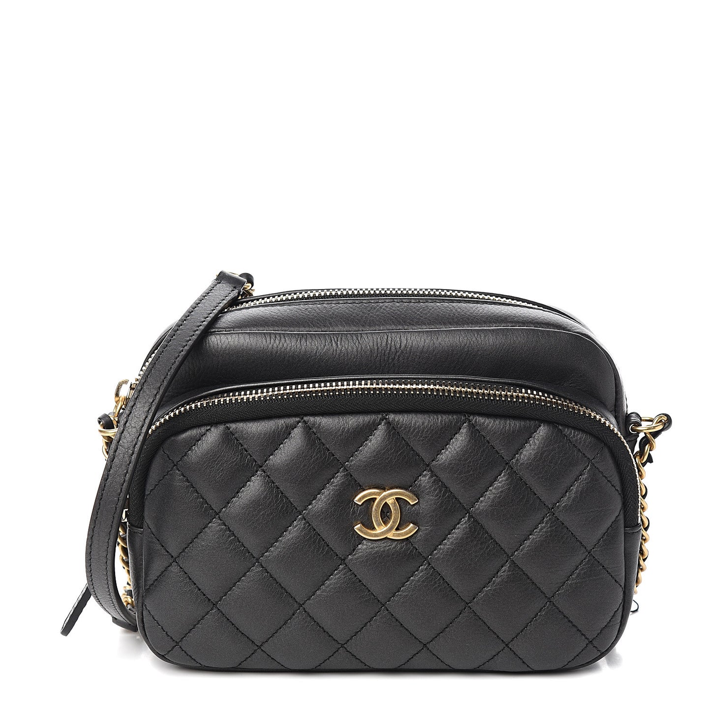Calfskin Quilted Day Trips Camera Case Black