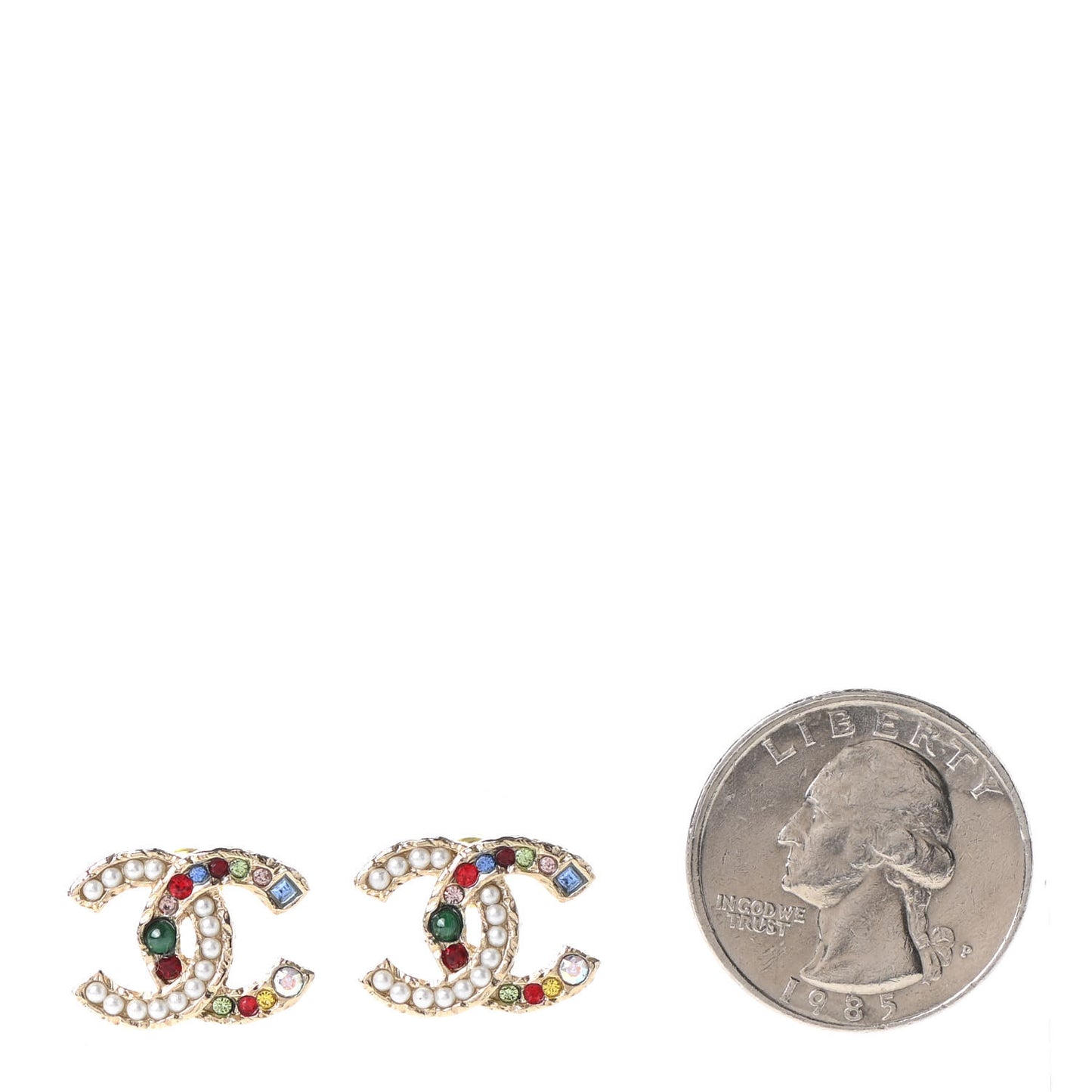 Pearl Crystal CC Earrings Gold Multicolor
