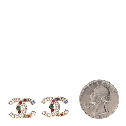 Chanel Pearl Crystal CC Earrings Gold Multicolor 2 of 5