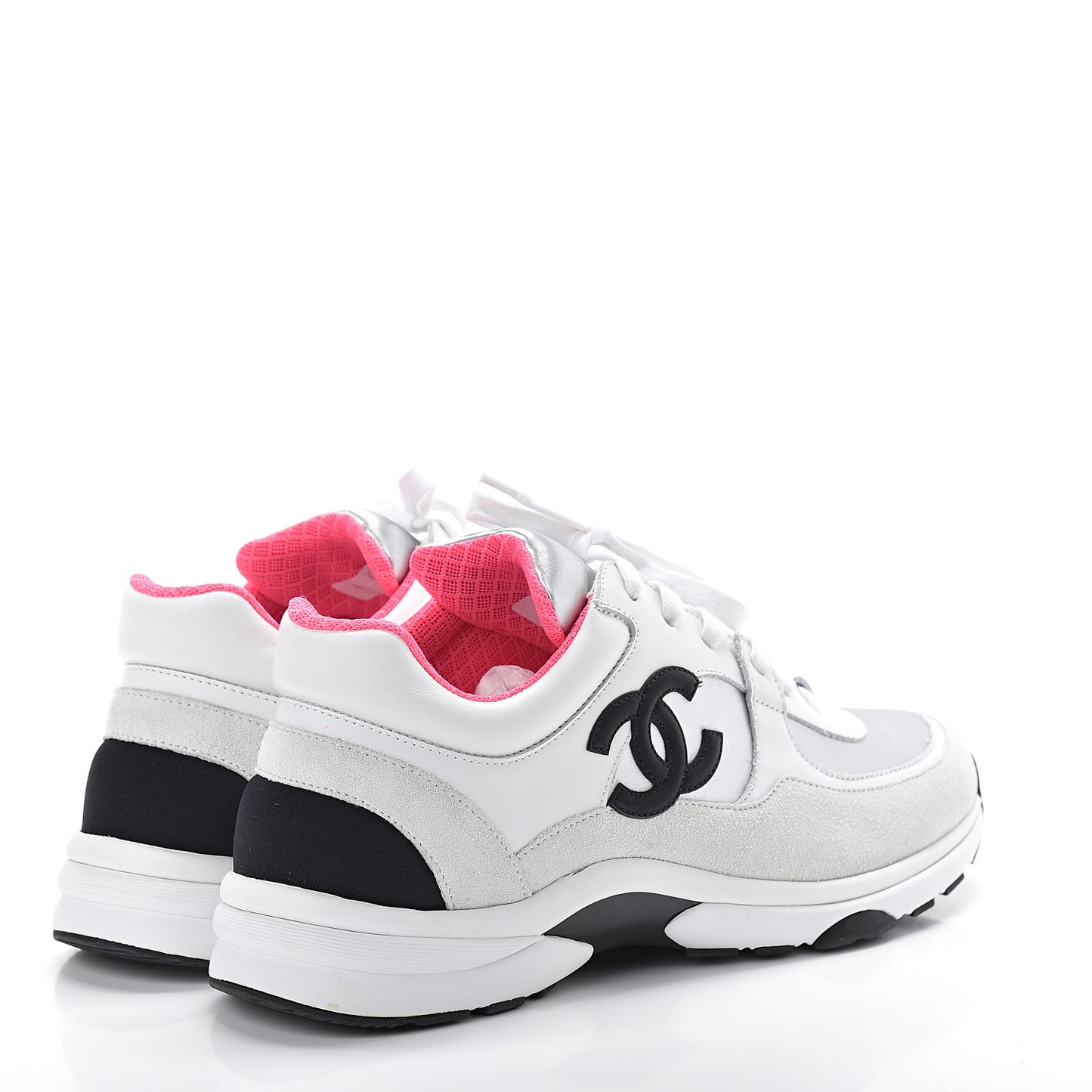 Suede Calfskin CC Sneakers 39 White Silver Fluo Pink