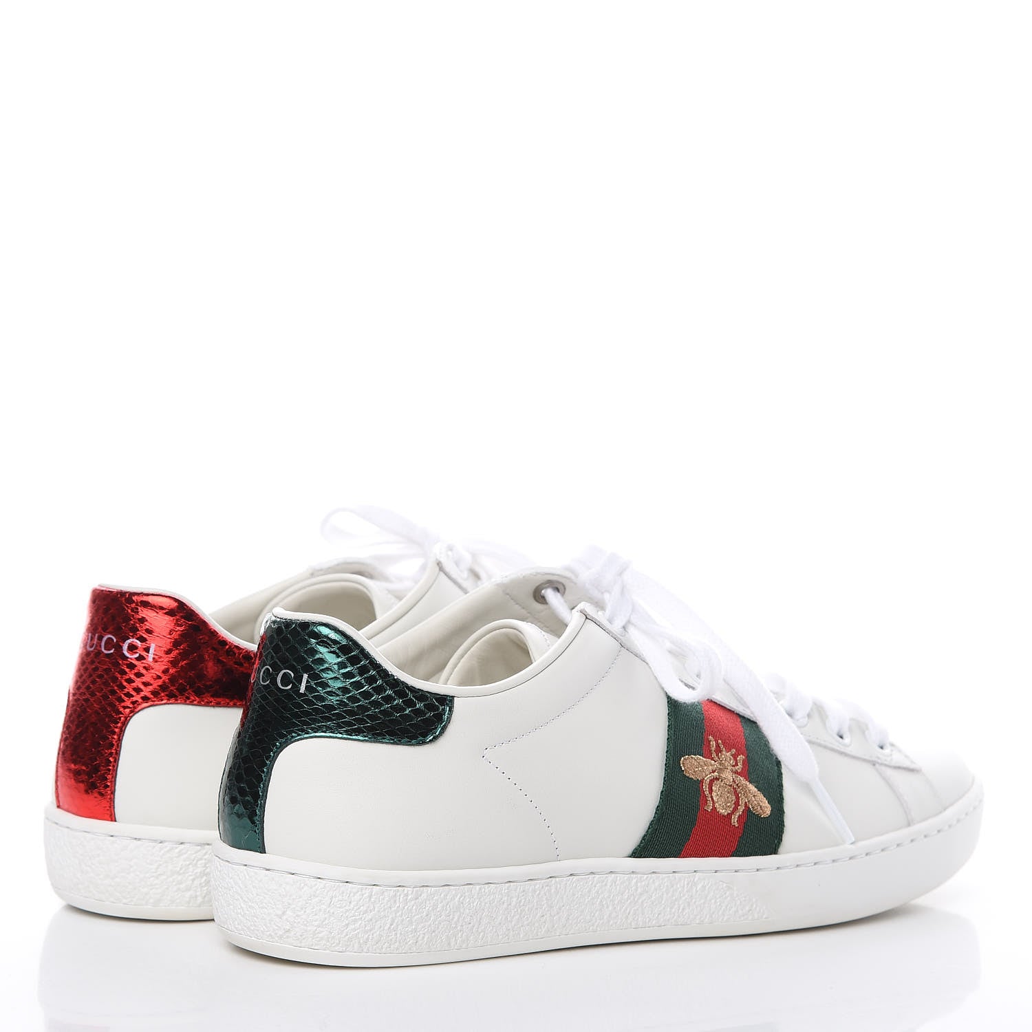 Gucci Calfskin Ayers Bee Embroidered Womens Ace Sneakers 36 White Green 4 of 10
