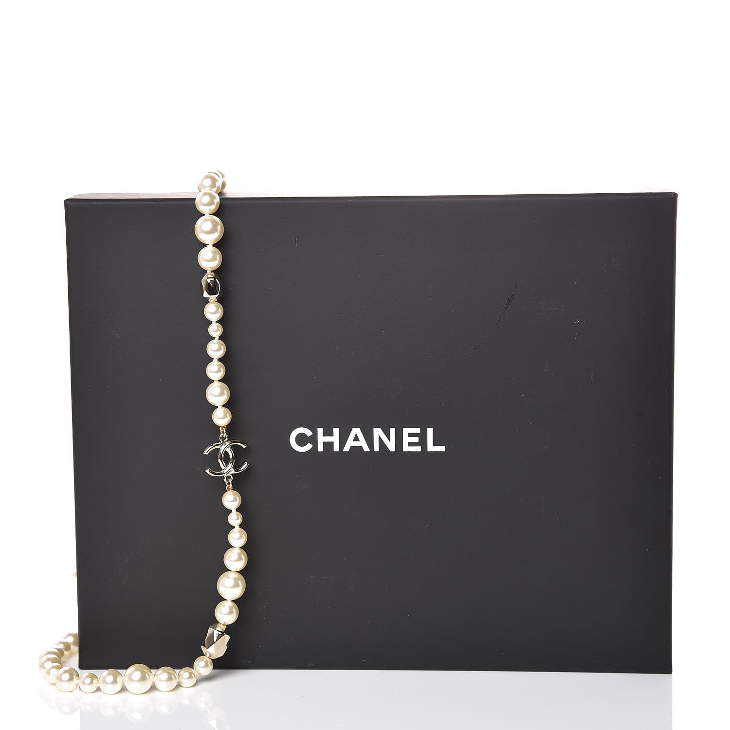 Chanel Resin Pearl Metal CC Long Necklace in Golden Pearly Beige 6 of 6