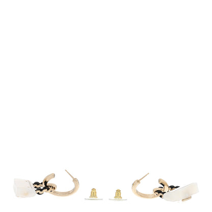 Chanel Metal Resin Lambskin Quilted CC Turnlock Chain Flap Bag Hoop Earrings White Gold 3 of 4