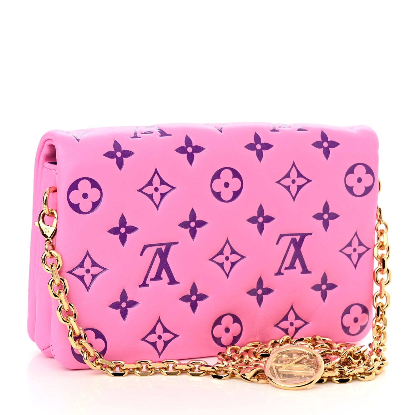 Lambskin Embossed Monogram Vuittamins Pochette Coussin Rose Violet