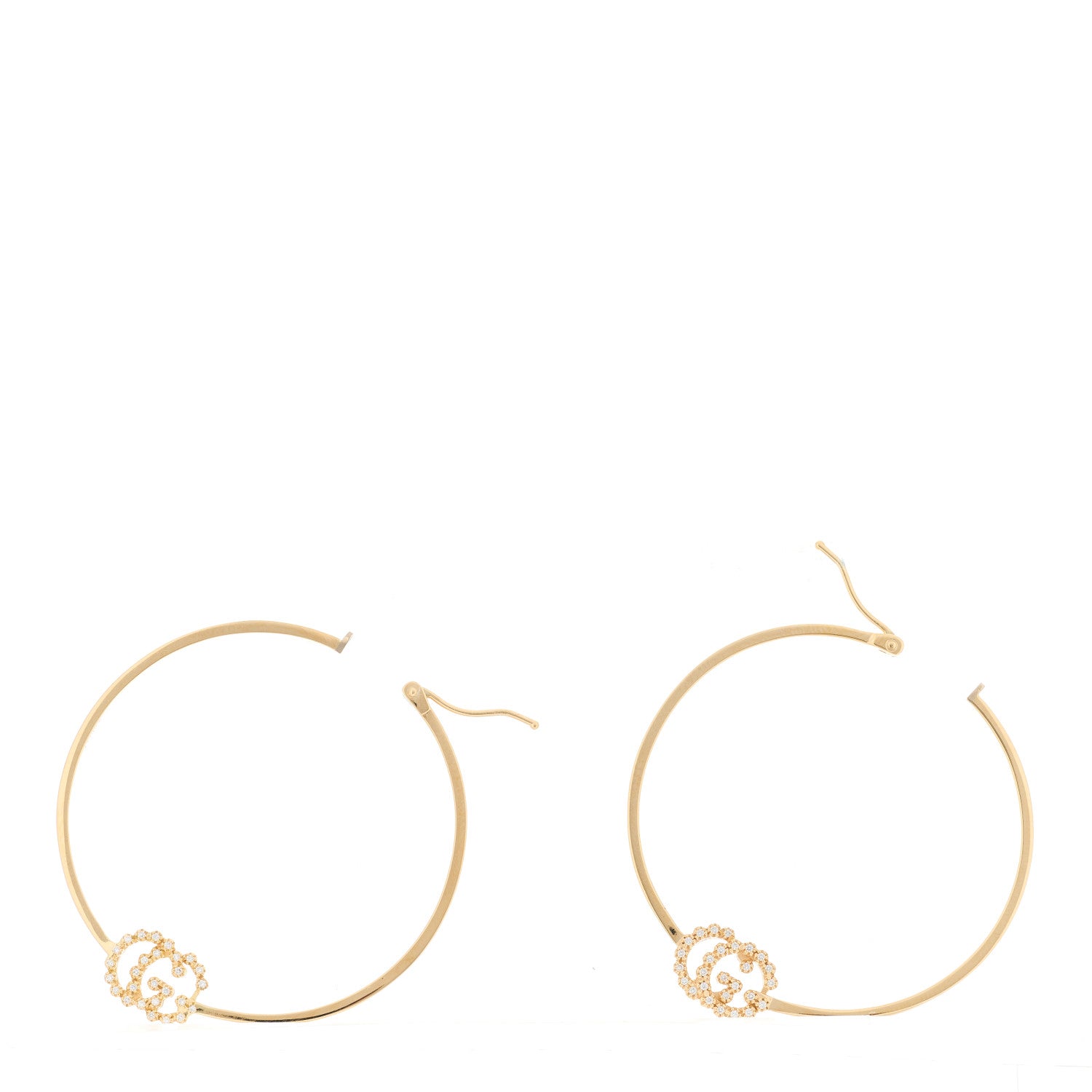 Gucci 18K Yellow Gold Diamond Large Running GG Hoop Earrings 4 of 7