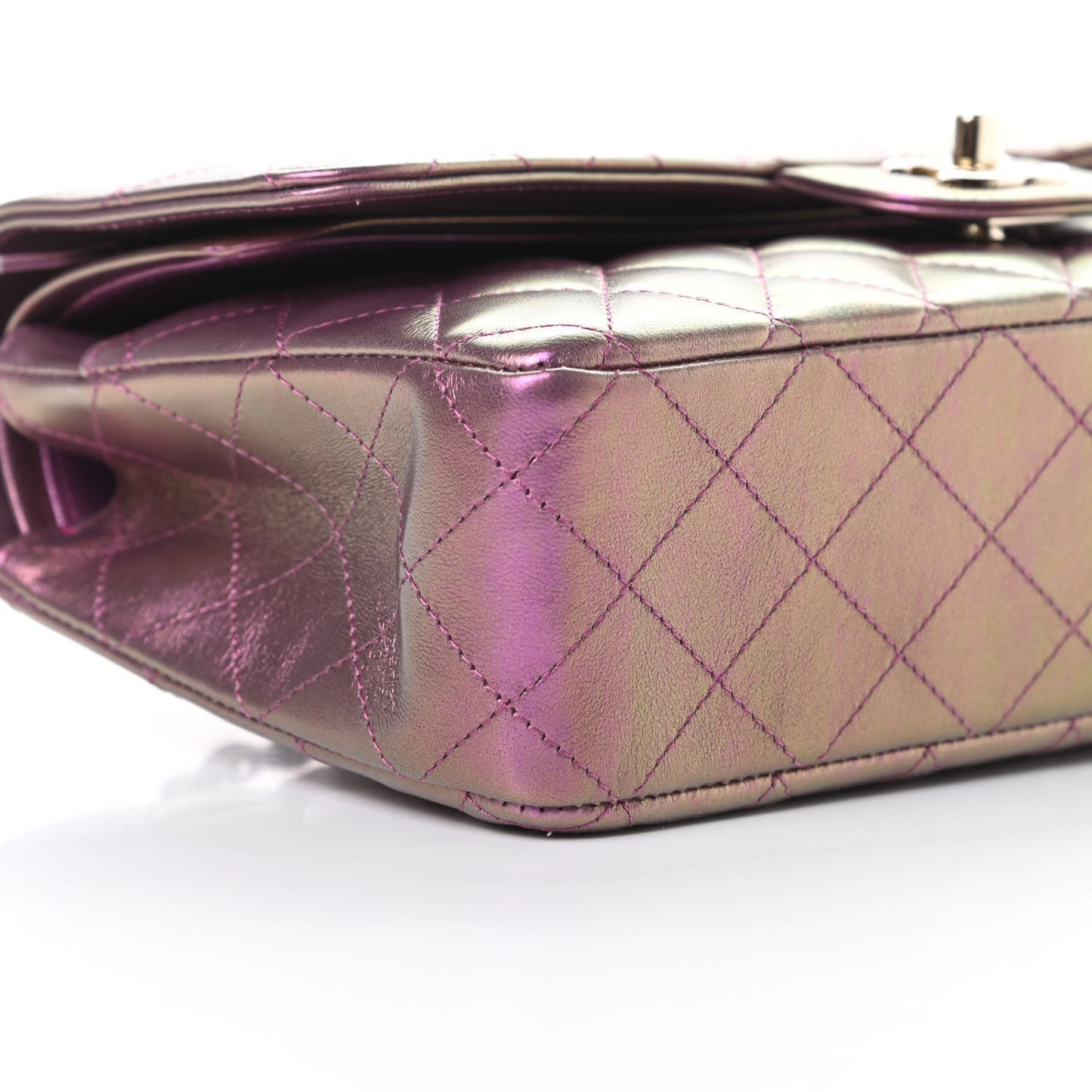Iridescent Lambskin Quilted Medium Double Flap Purple