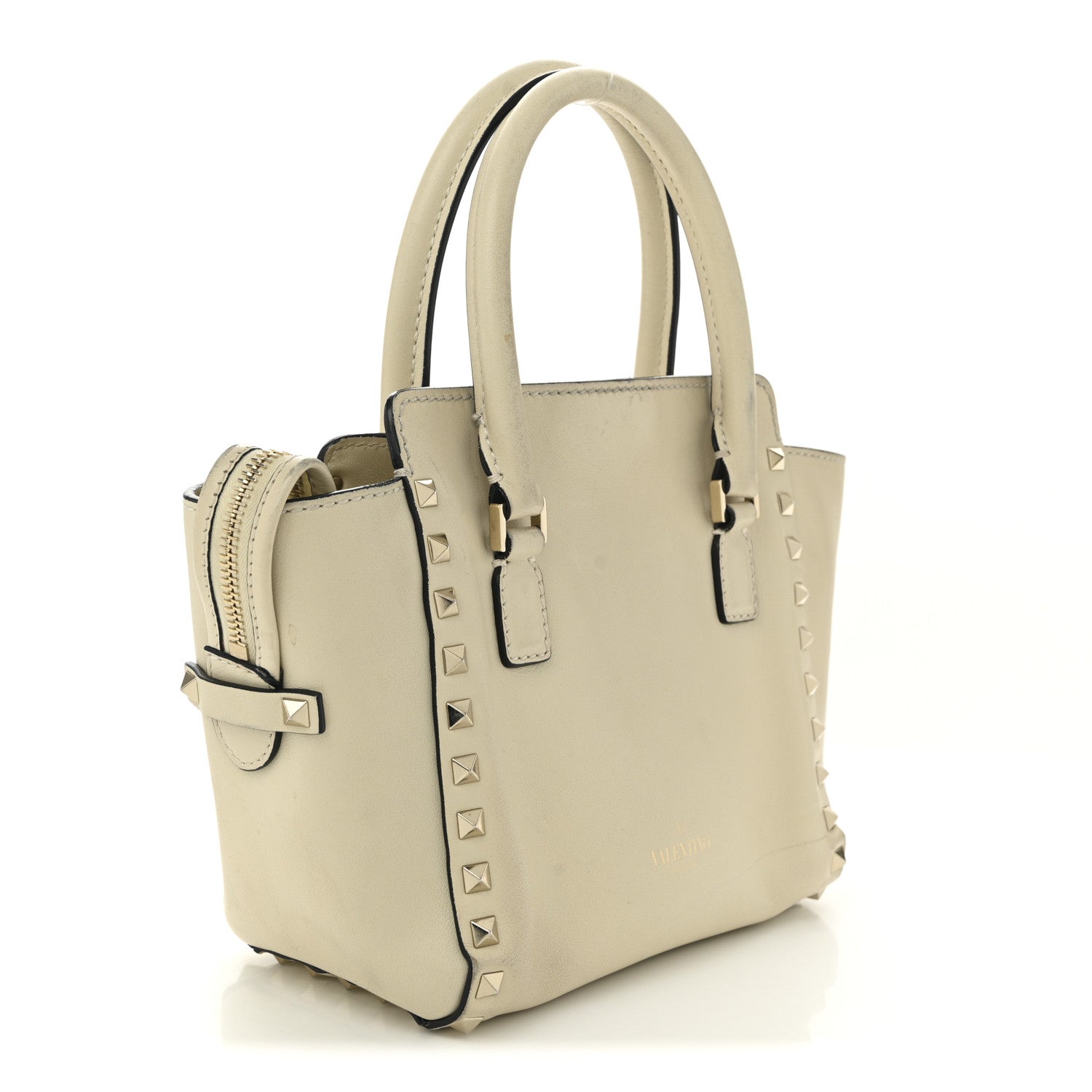 Valentino Garavani Vitello Mini Rockstud Double Handle Tote Ivory 3 of 16