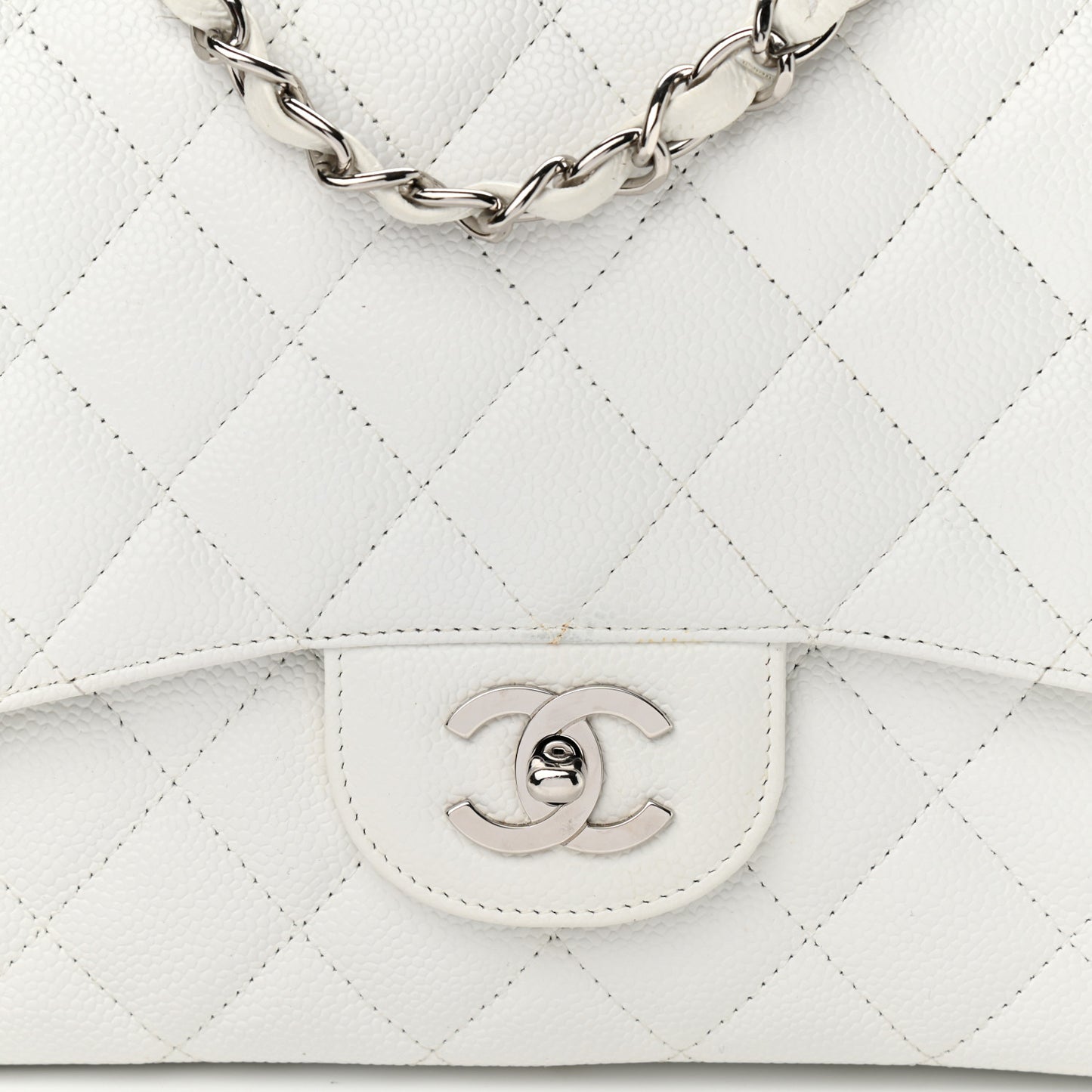 Caviar Quilted Jumbo Double Flap White
