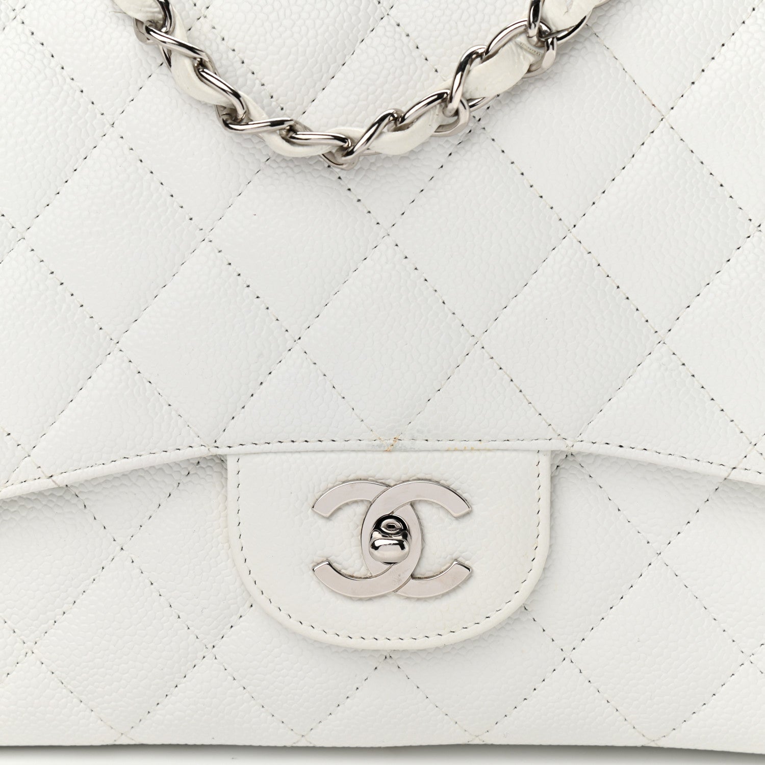 Chanel Caviar Quilted Jumbo Double Flap White 7 of 16