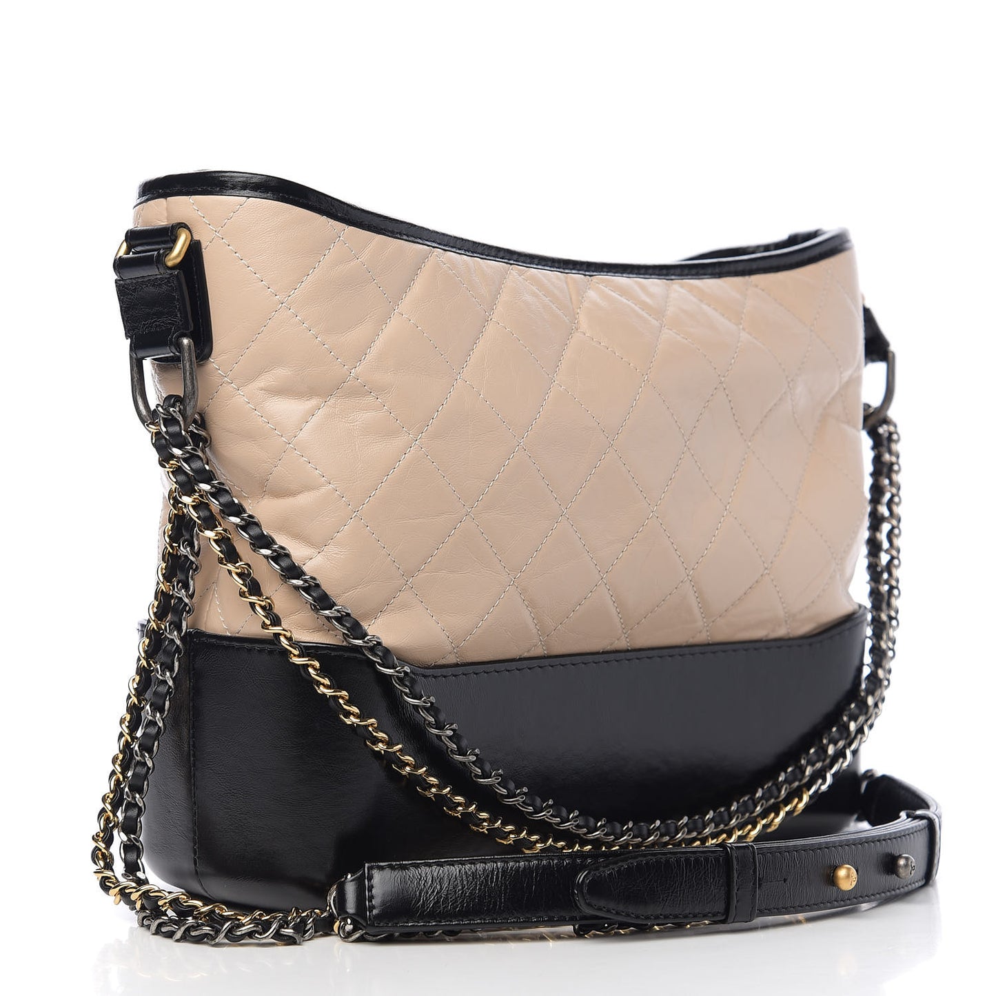 Aged Calfskin Quilted Medium Gabrielle Hobo Beige Black