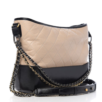 Chanel Aged Calfskin Quilted Medium Gabrielle Hobo Beige Black 2 of 9