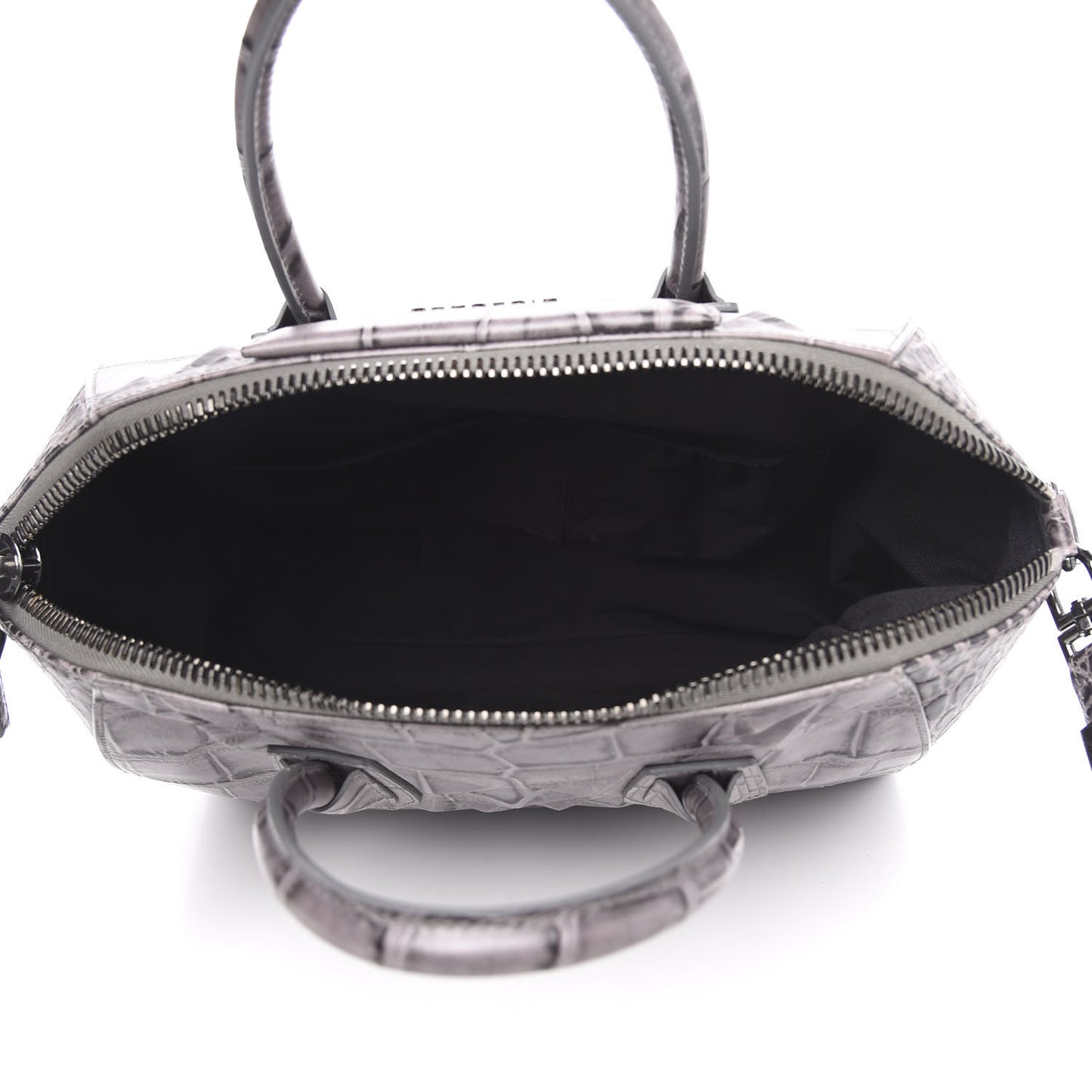 Calfskin Crocodile Embossed 3D Stud Medium Antigona Storm Grey