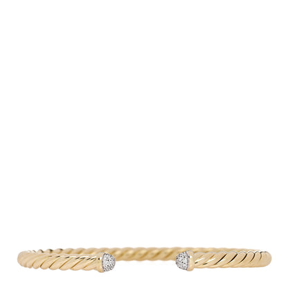 David Yurman 18K Yellow Gold Diamond 4mm Cable Flex Cuff Bracelet 1 of 4