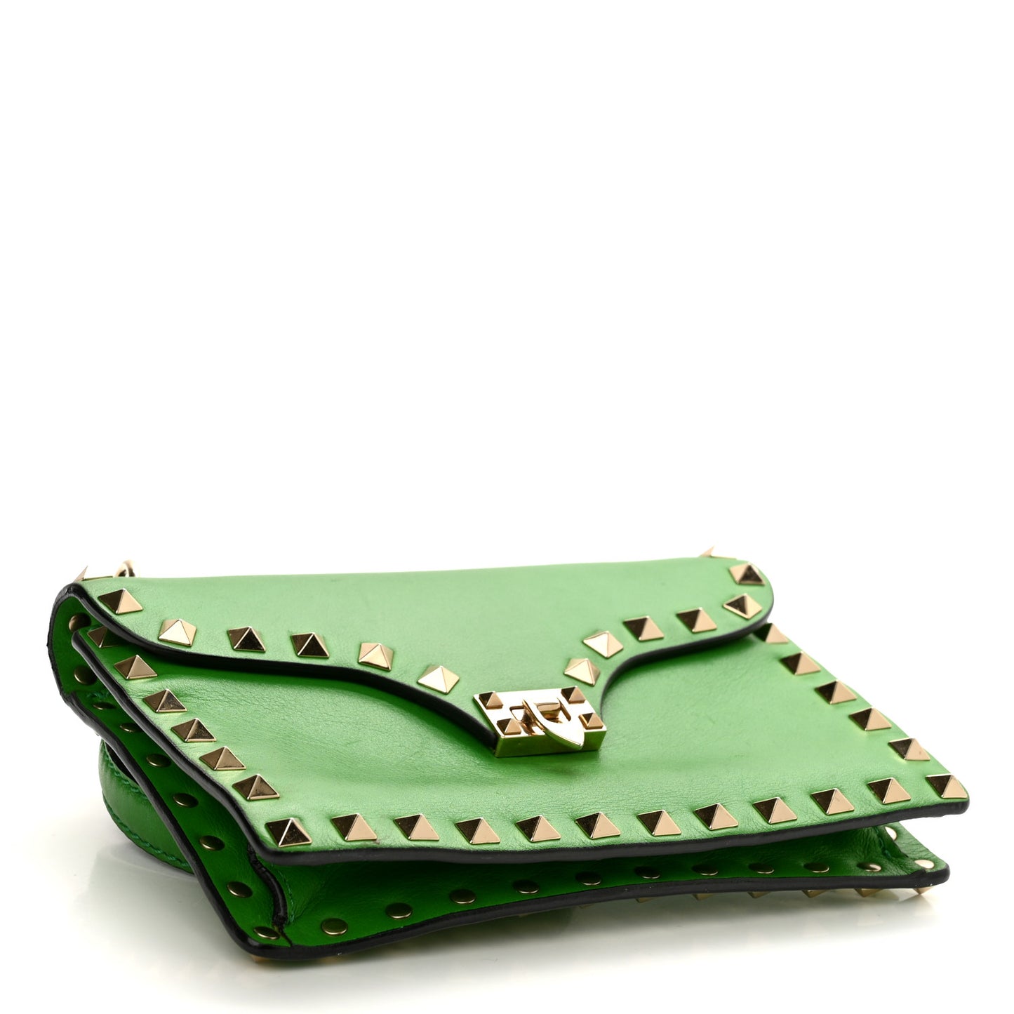 Vitello Mini Rockstud Shoulder Flap Bag Green