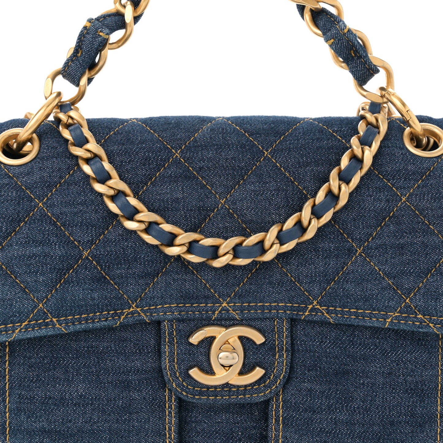 Denim Quilted Large Double You Flap Blue Golden