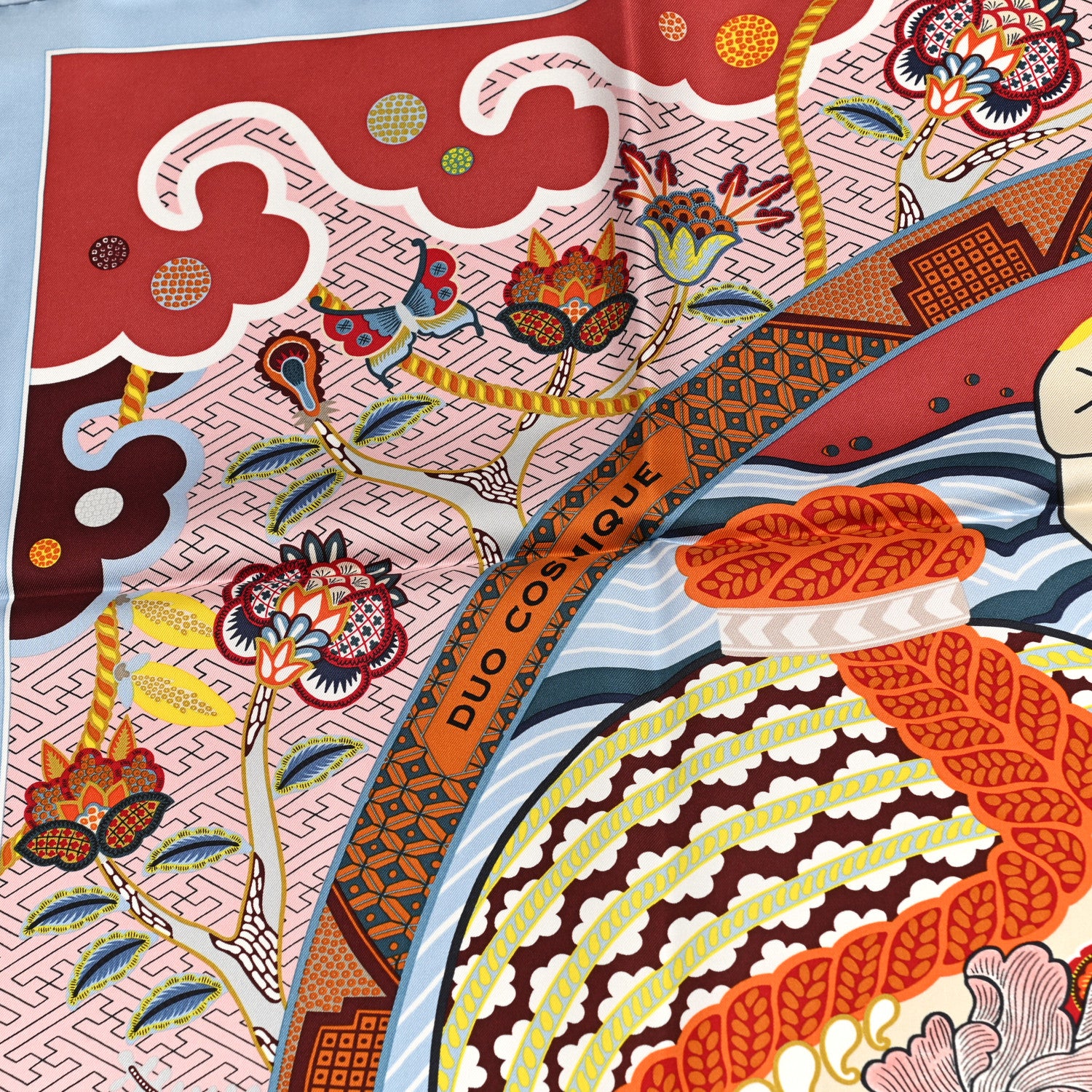 Hermes Silk Twill Duo Cosmique Scarf 90 Bleu Ciel Brique 6 of 6