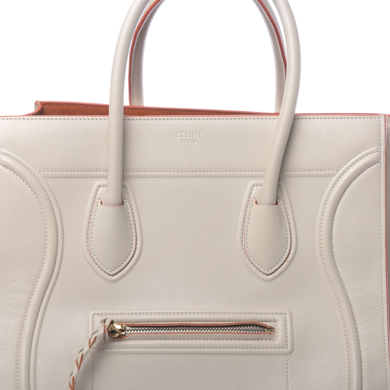 Celine Smooth Calfskin Medium Phantom Luggage Chalk Orange Trim 9 of 13