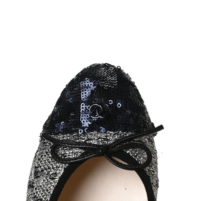 Chanel Tweed Sequin Cap Toe Ballerina Flats 37.5 Black Blue 14 of 14