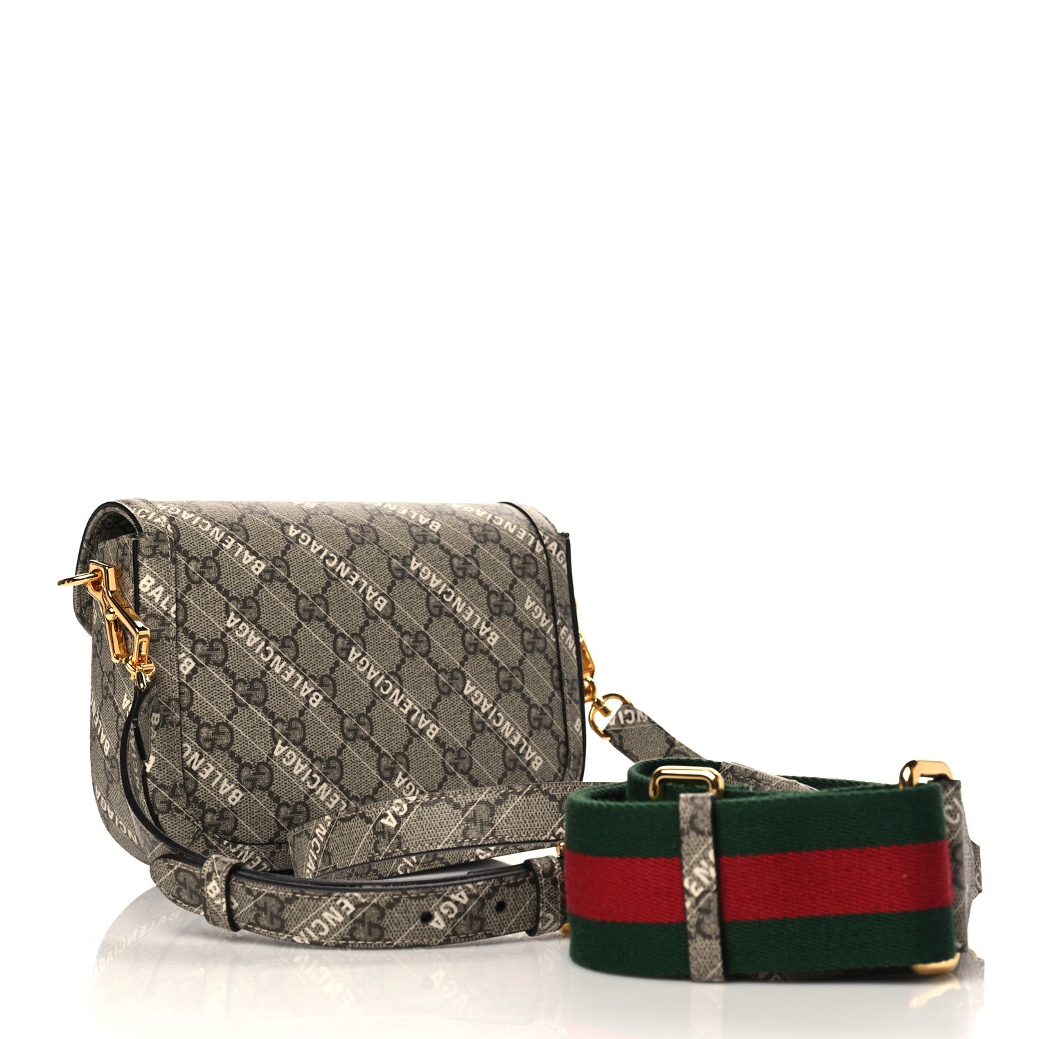 Gucci X BALENCIAGA GG Supreme Monogram Web Logo Print Mini Horsebit 1955 Shoulder Bag Beige Ebony 3 of 6