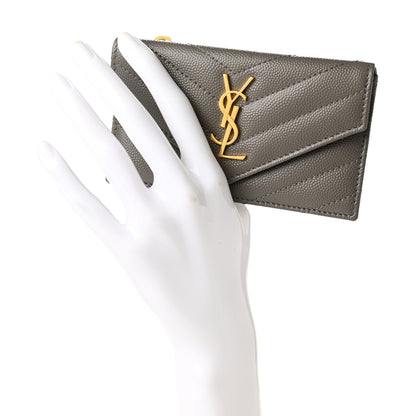 Saint Laurent Grain De Poudre Matelasse Chevron Monogram Compact Wallet Fog 2 of 6