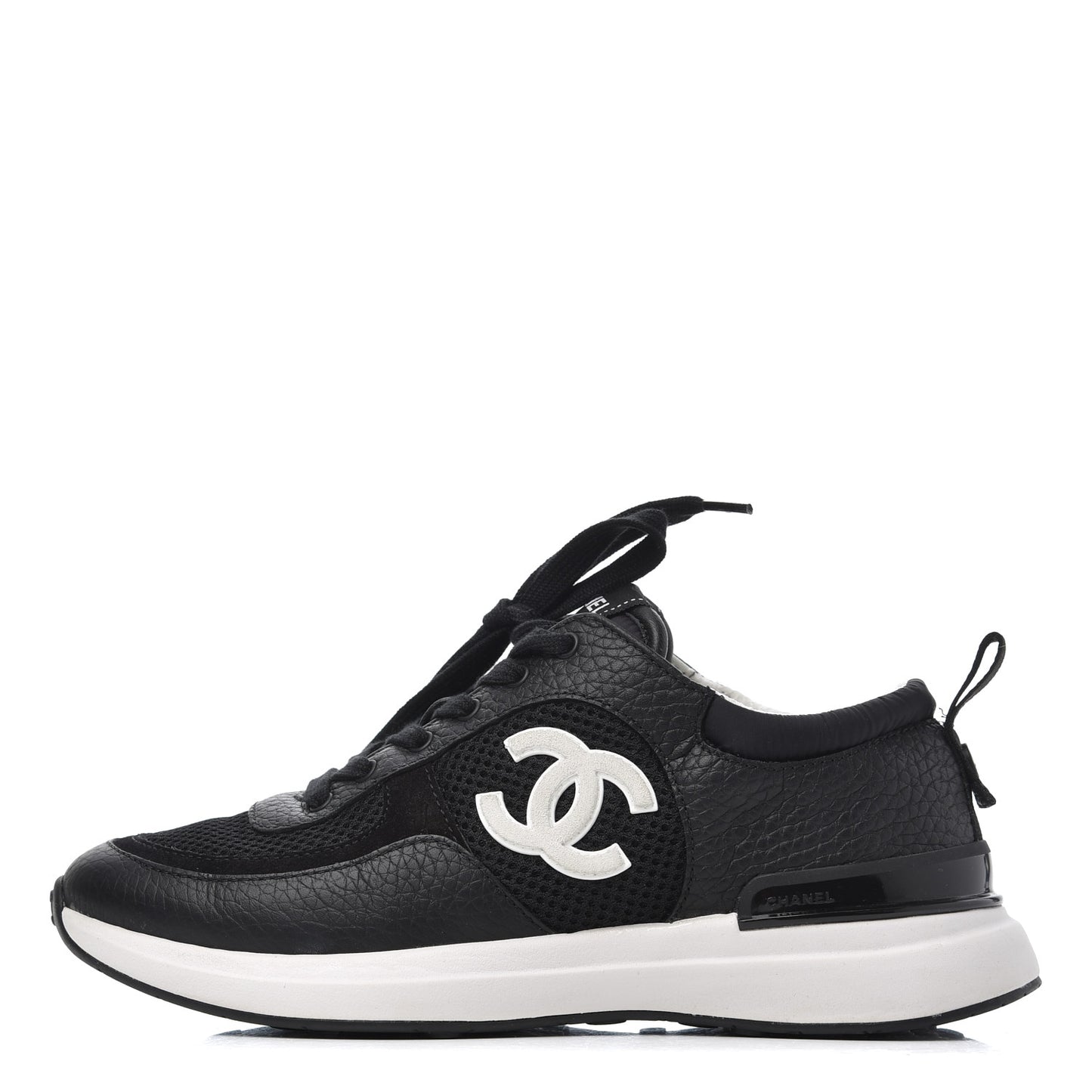 Calfskin Mesh Lycra Suede Womens Logo Sneakers 36.5 Black