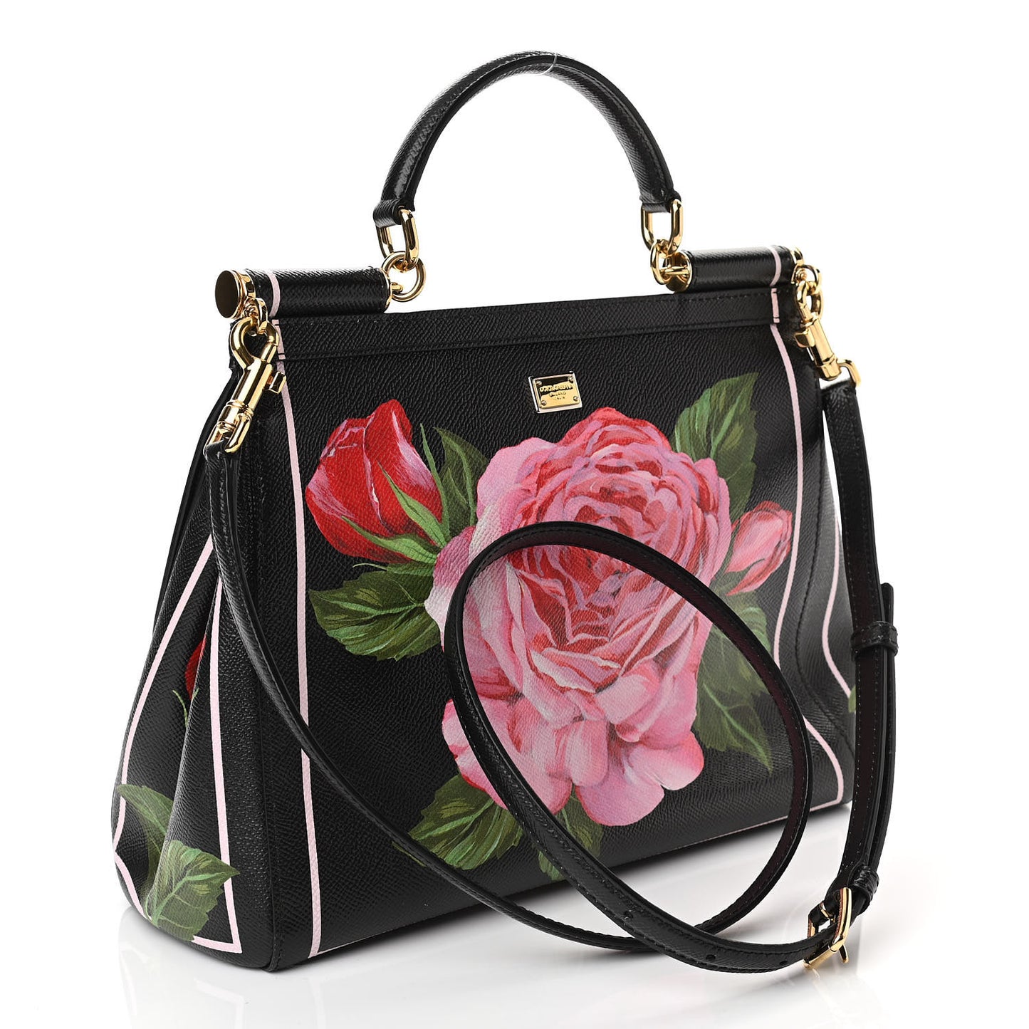 Dauphine Rose Print Medium Miss Sicily Satchel Black