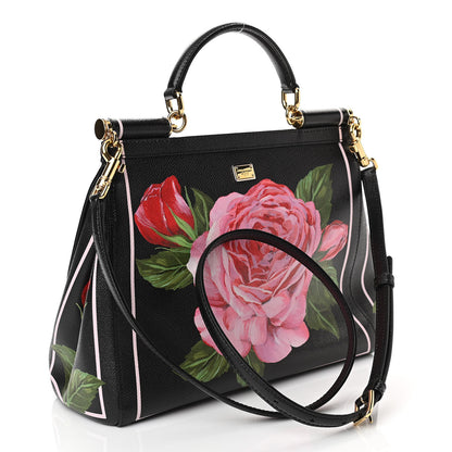 Dolce & Gabbana Dauphine Rose Print Medium Miss Sicily Satchel Black 3 of 10