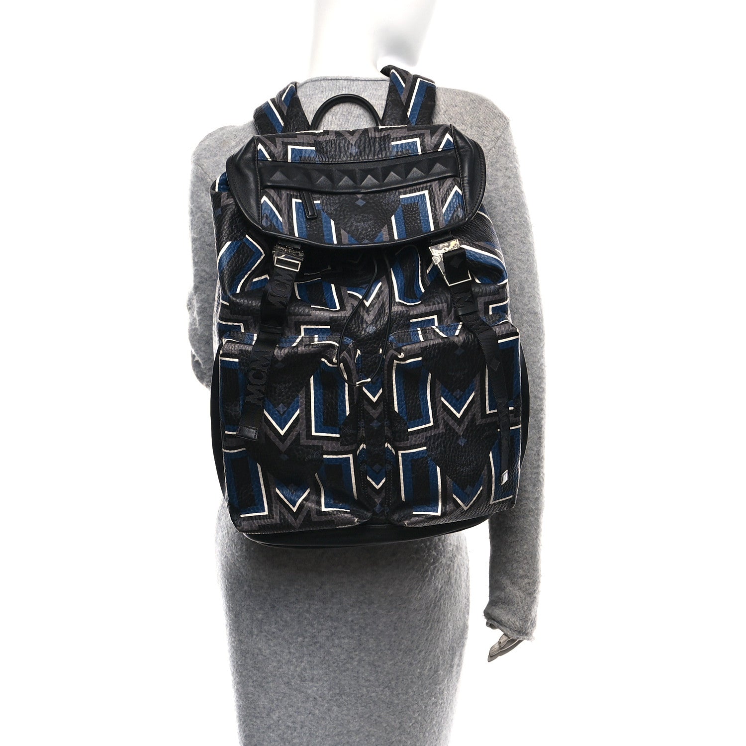 MCM Visetos Chevron Stripe Buckle Backpack Black 2 of 10