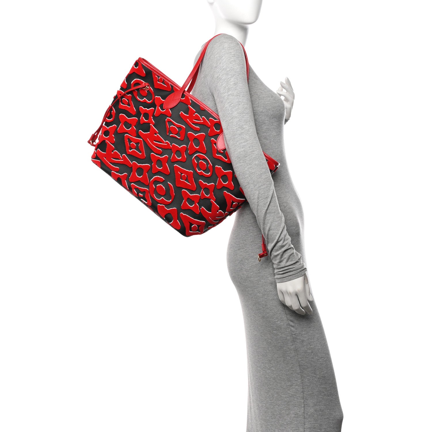 Louis Vuitton X UF Tufted Monogram Neverfull MM Black Red 2 of 11