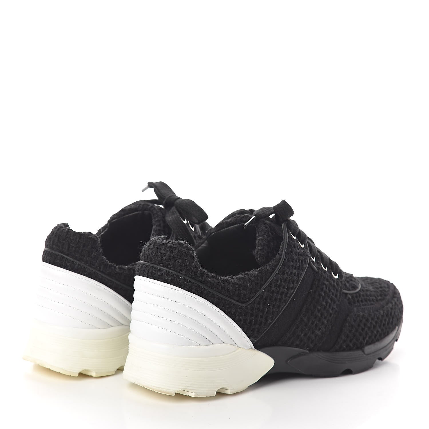 Chanel Tweed Calfskin Sneakers 39 Black White 4 of 8