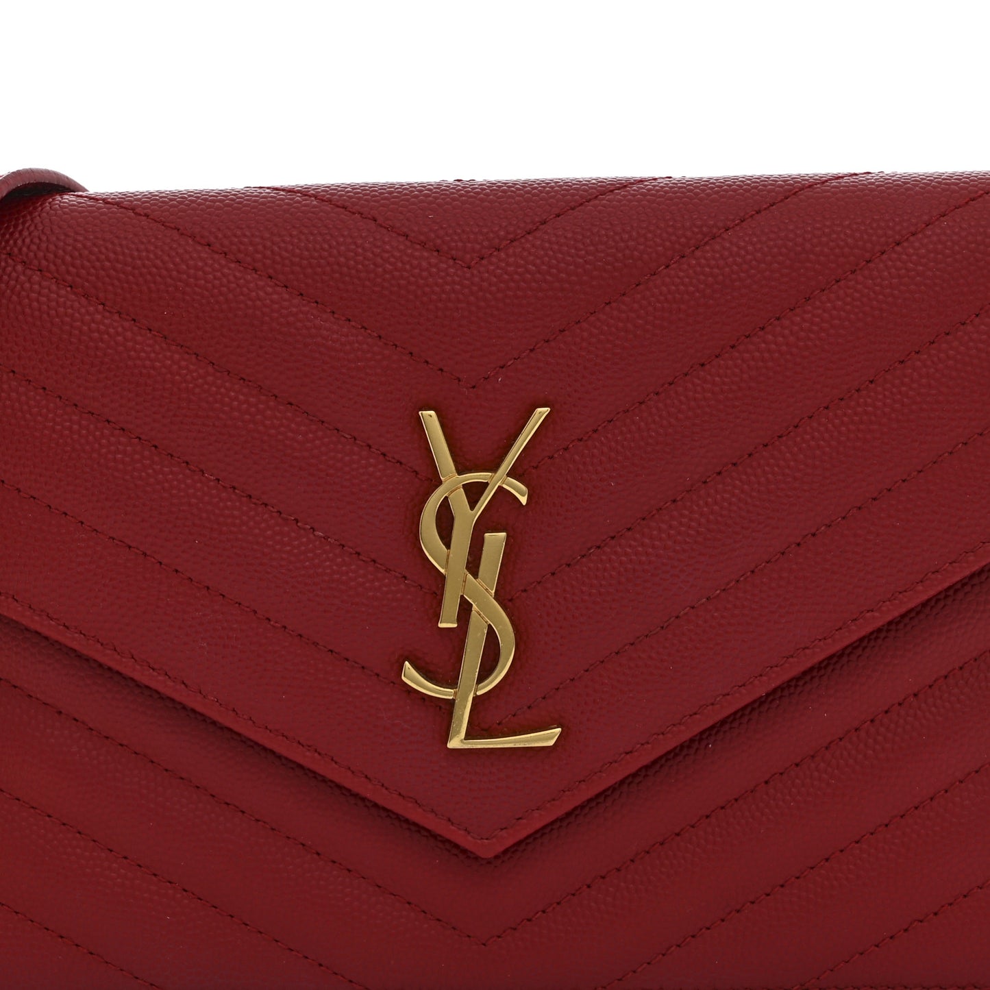 Grain De Poudre Matelasse Chevron Monogram Envelope Chain Wallet New Red
