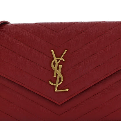 Saint Laurent Grain De Poudre Matelasse Chevron Monogram Envelope Chain Wallet New Red 8 of 10