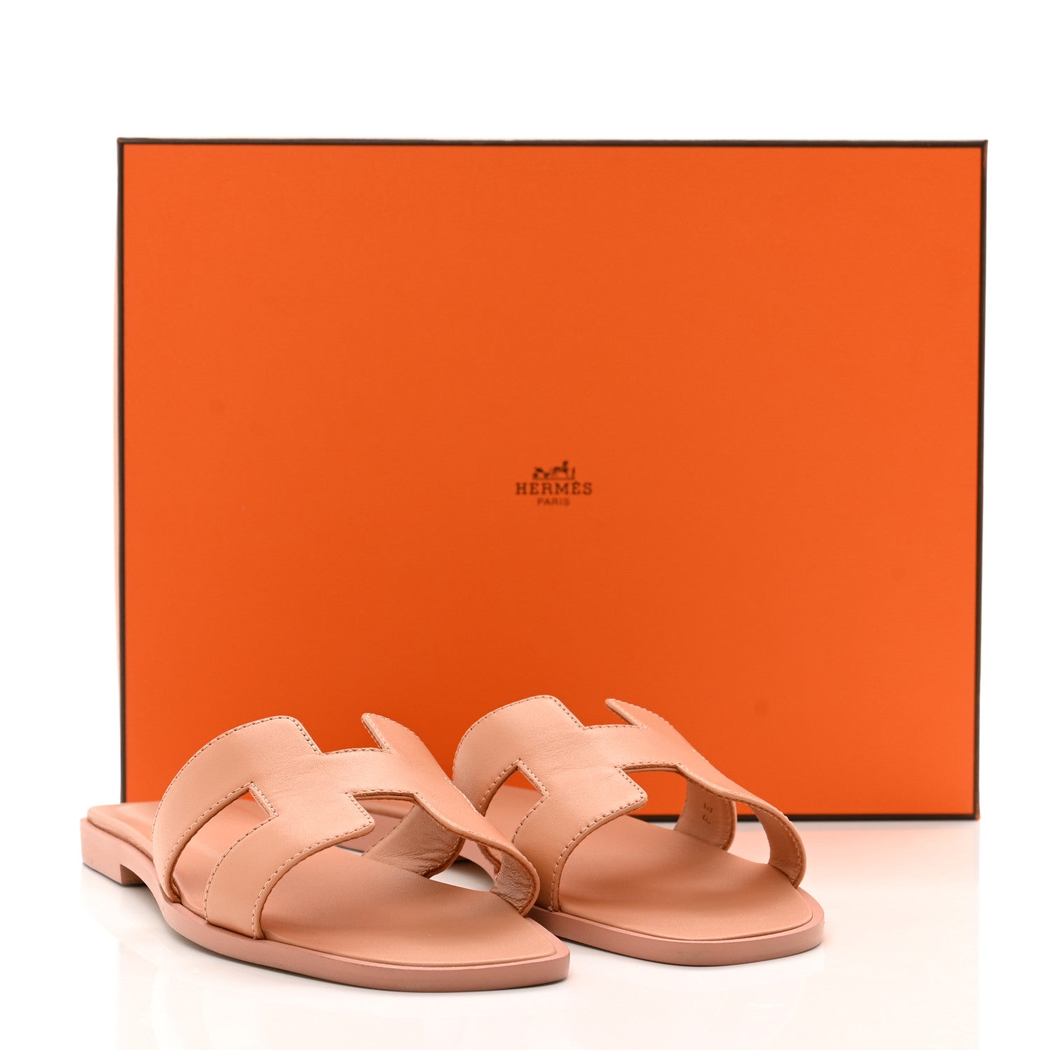 Hermes Box Calfskin Oran Sandals 37 Granit Rose 9 of 9
