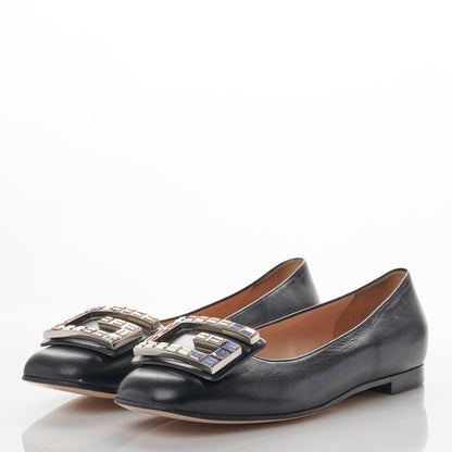 Gucci Malaga Kid Crystal Square G Madelyn Ballet Flats 37 Black 3 of 9
