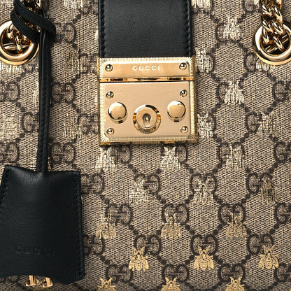 Gucci GG Supreme Monogram Bees Small Padlock Tote Beige Oro Black 9 of 11