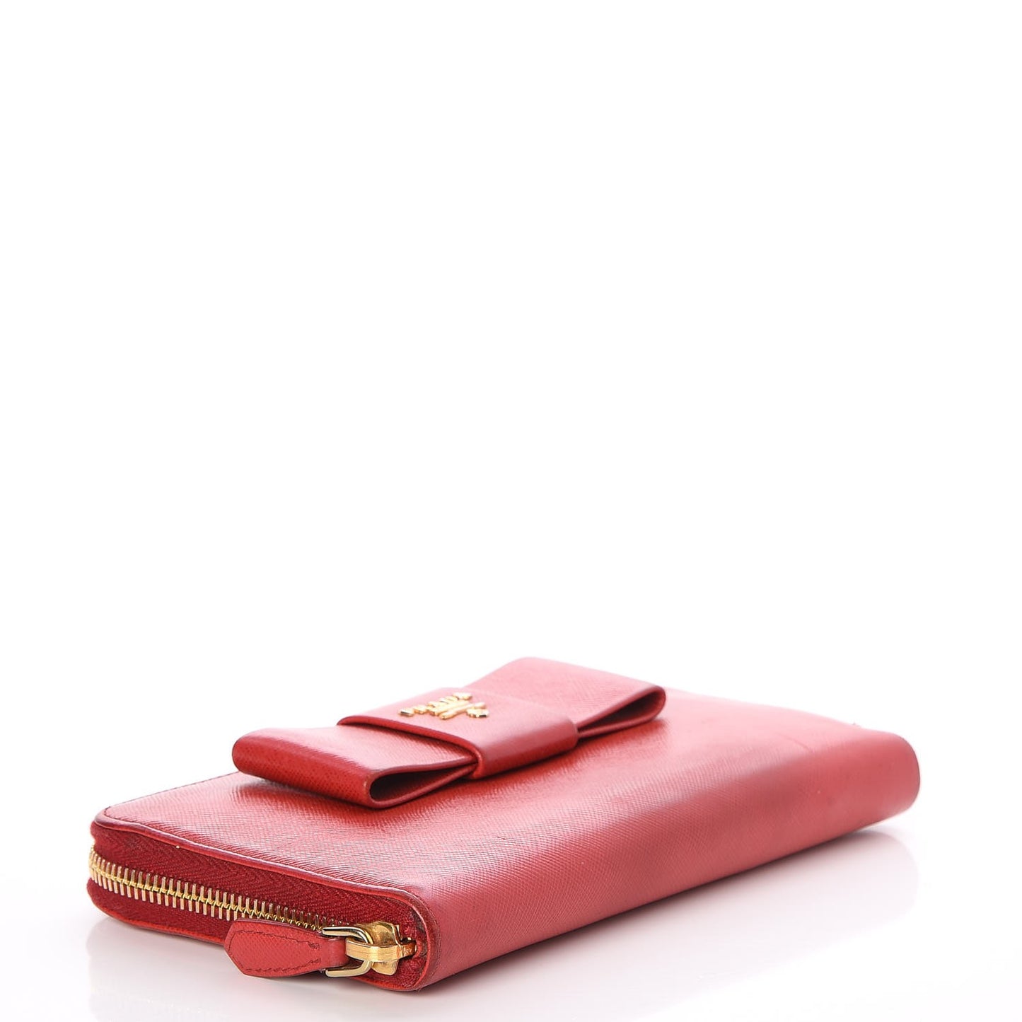 Saffiano Fiocco Bow Zip Around Wallet Fuoco