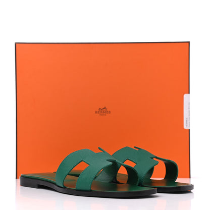 Hermes Epsom Oran Sandals 38.5 Vert Emeraude 13 of 13