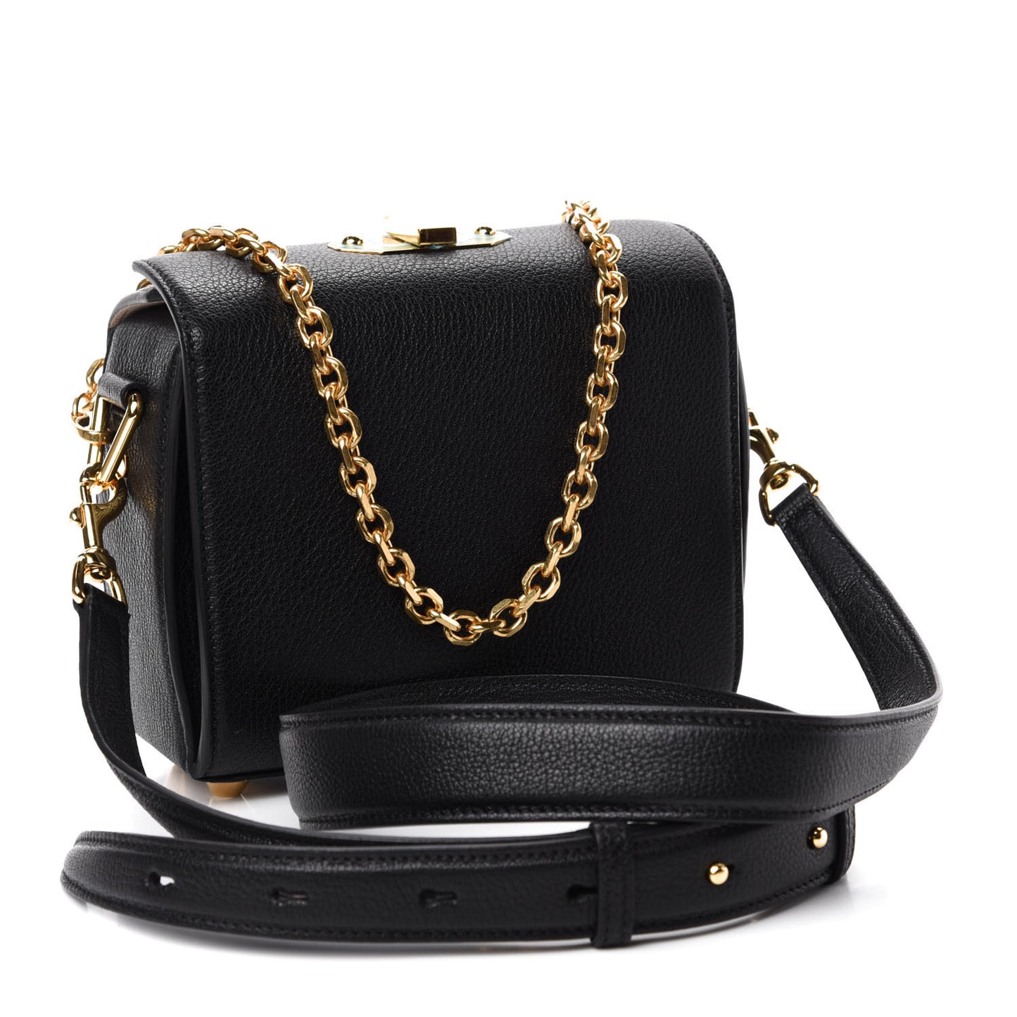 Fine Grain Goatskin Box Shoulder Bag 19 Black