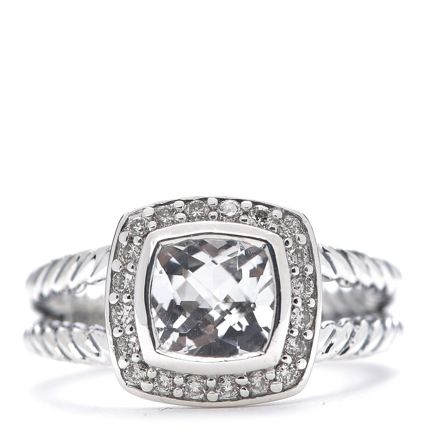 Sterling Silver Diamond White Topaz 7mm Petite Albion Ring 50 5.5