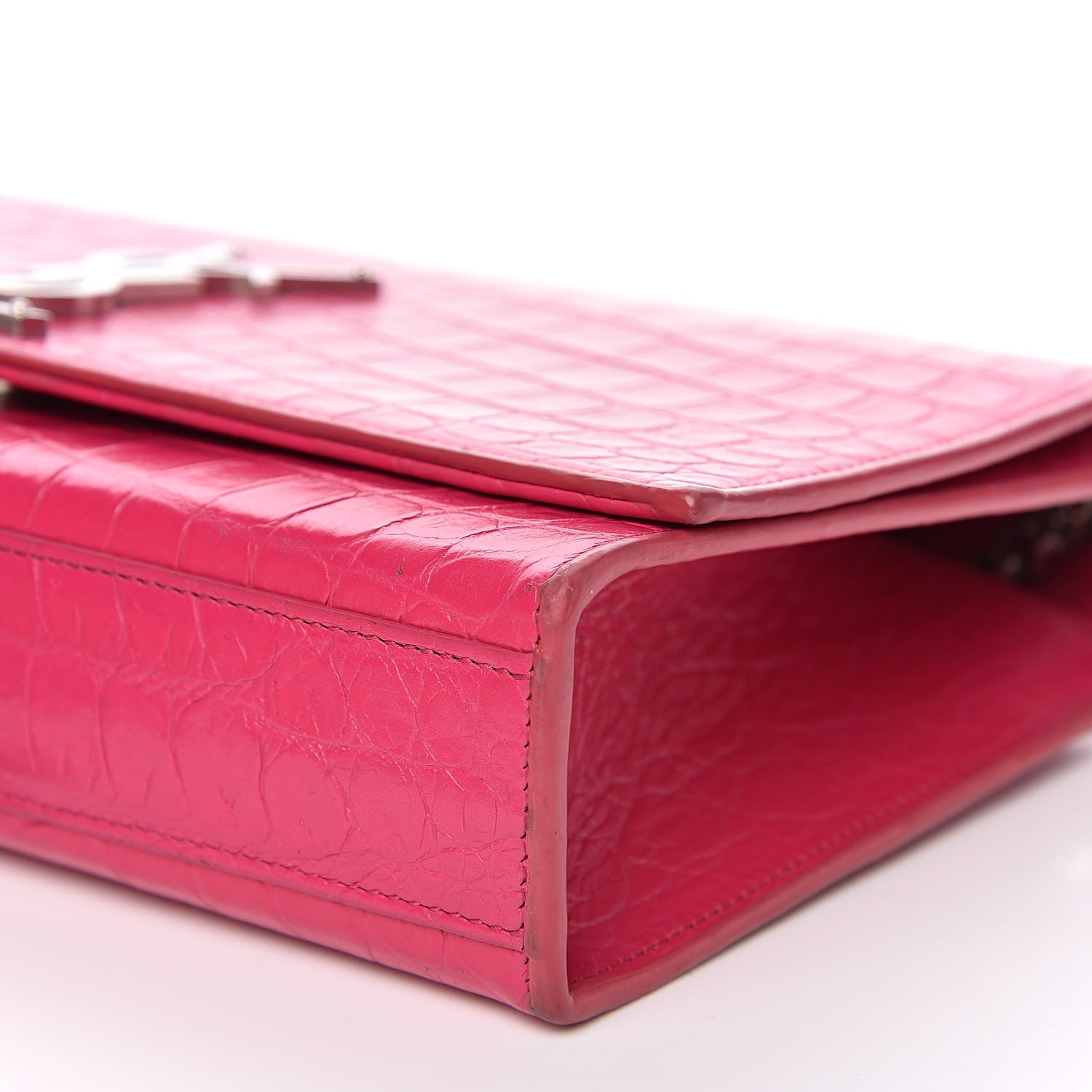 Saint Laurent Calfskin Crocodile Embossed Medium Classic Monogram Kate Tassel Satchel Fuchsia 8 of 15