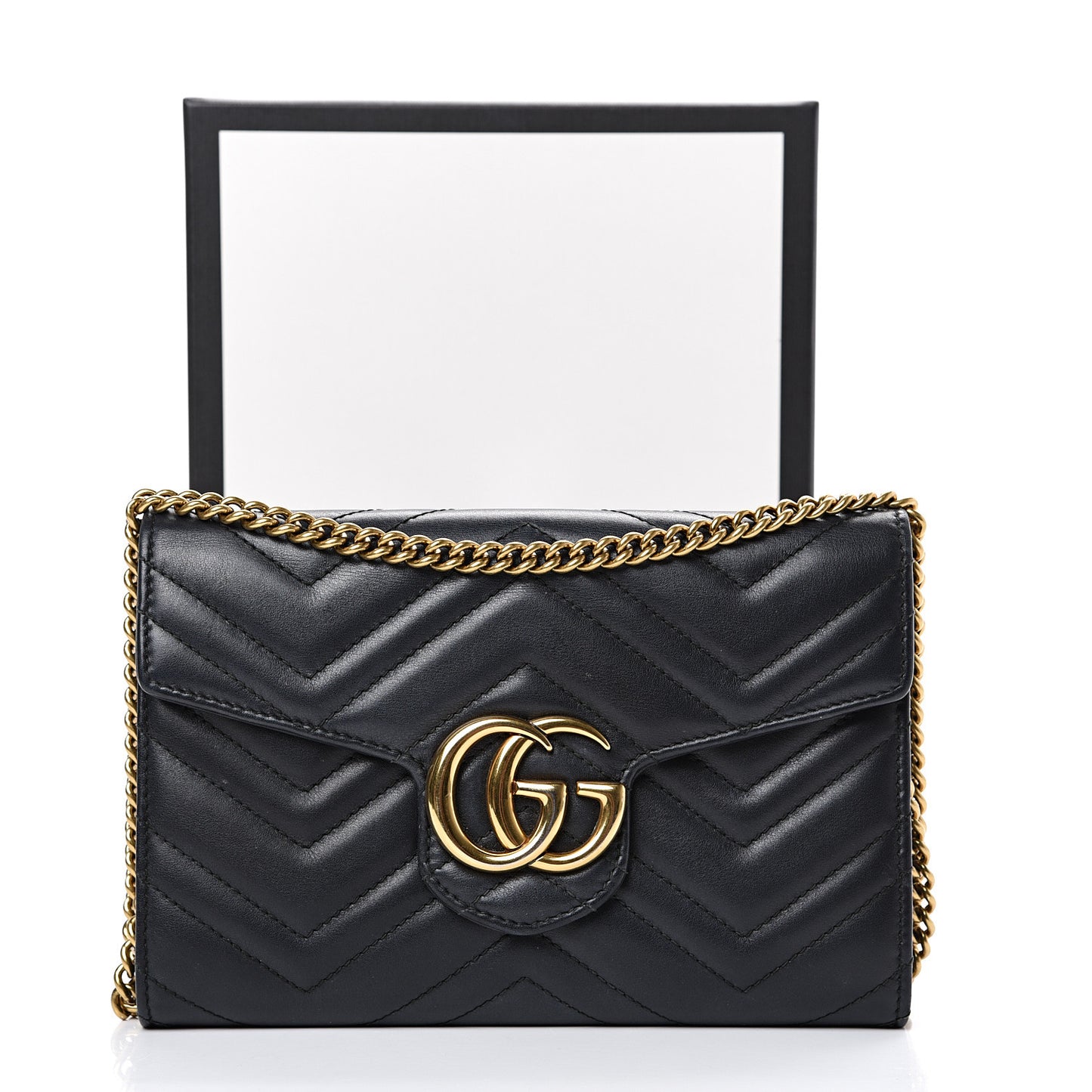 Calfskin Matelasse Mini GG Marmont Chain Wallet Black