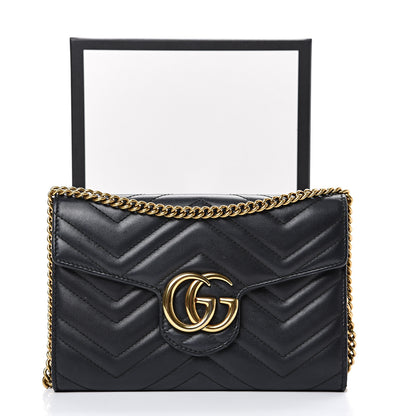 Gucci Calfskin Matelasse Mini GG Marmont Chain Wallet Black 15 of 15