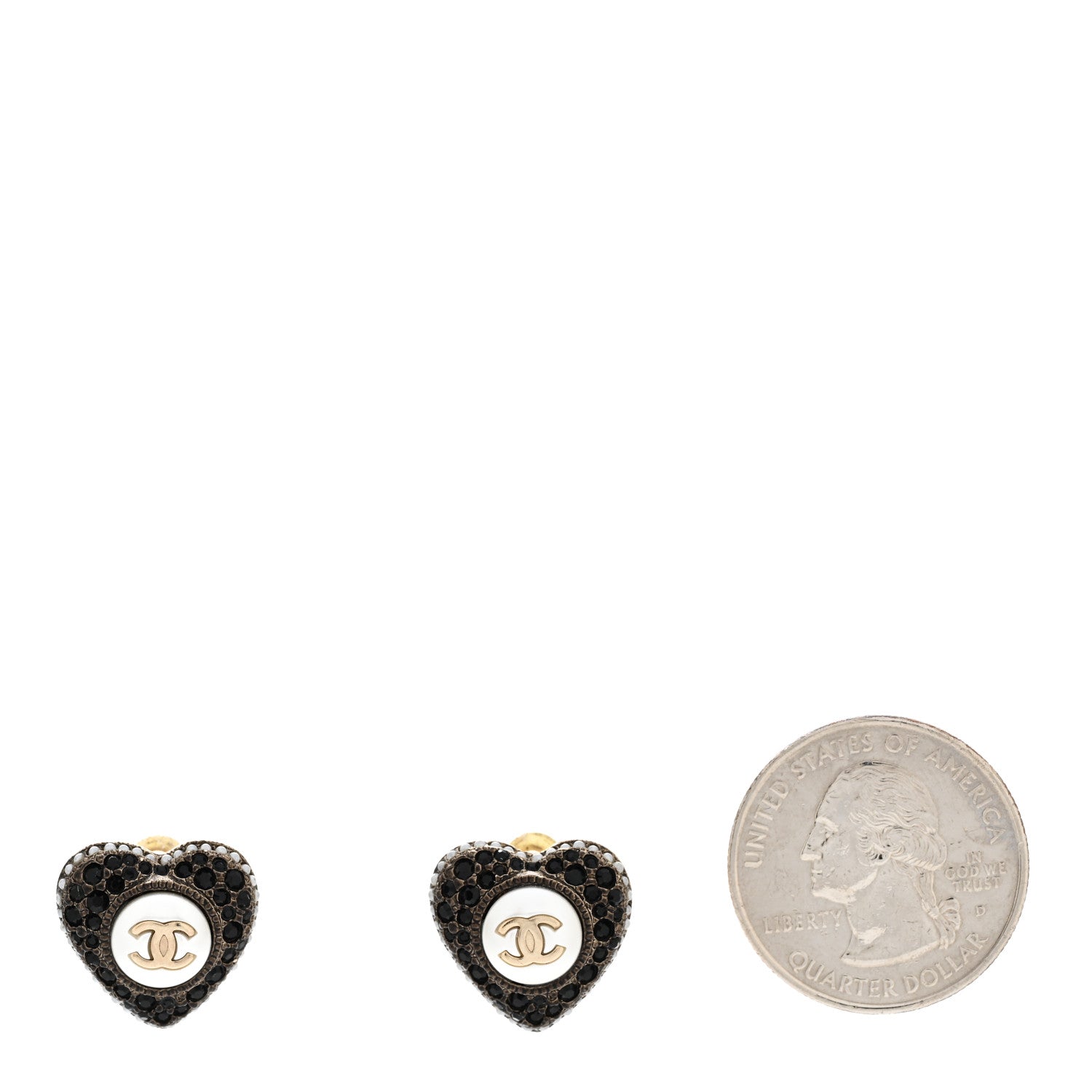 Chanel Pearl Crystal CC Heart Earrings Gold Black 2 of 5