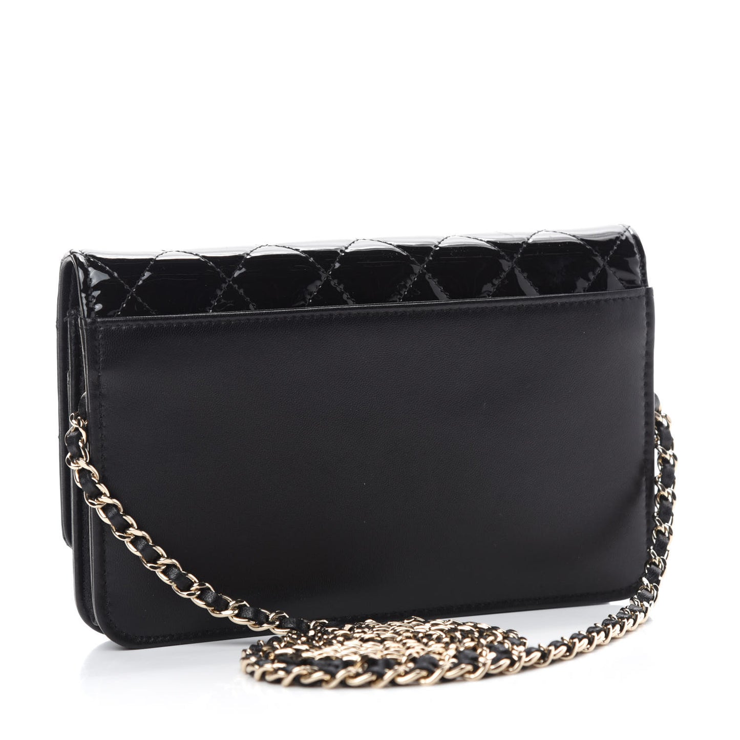 Patent Lambskin Quilted Wallet On Chain WOC Black