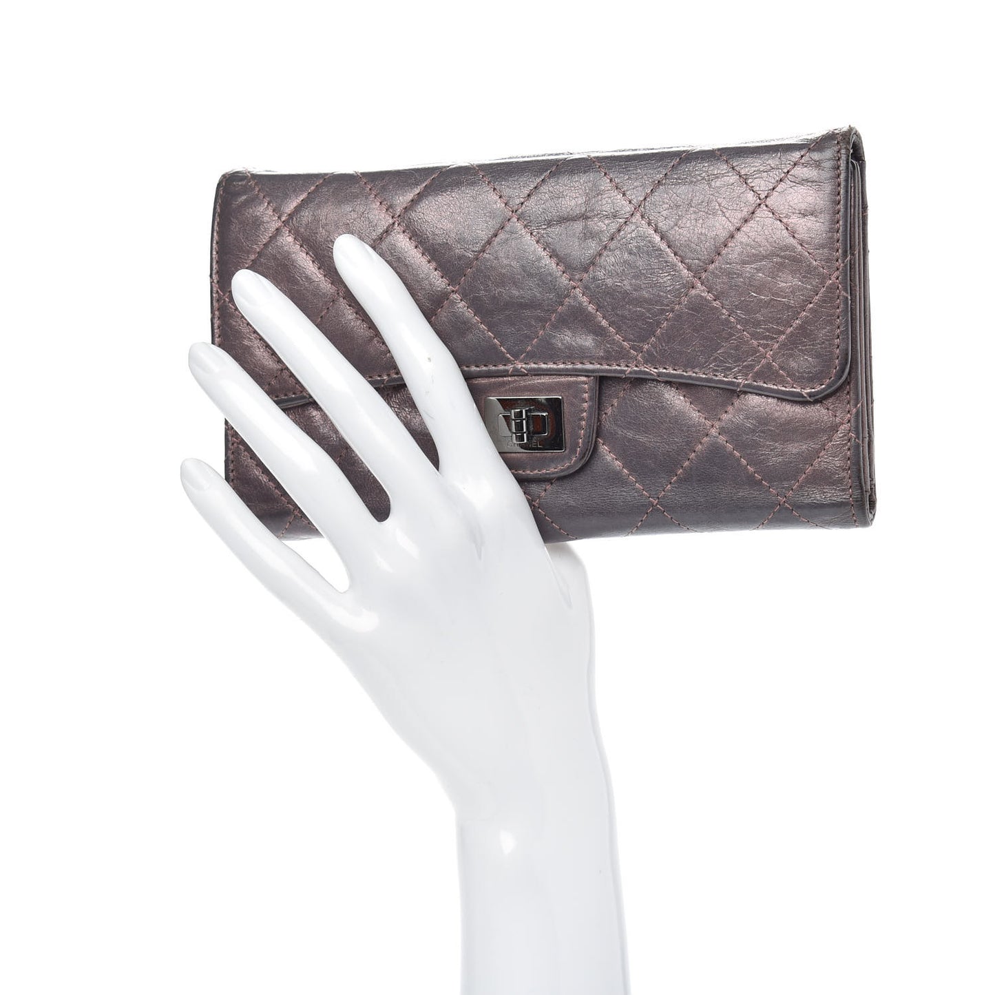 Metallic Aged Calfskin Quilted Reissue Long Flap Wallet Purple