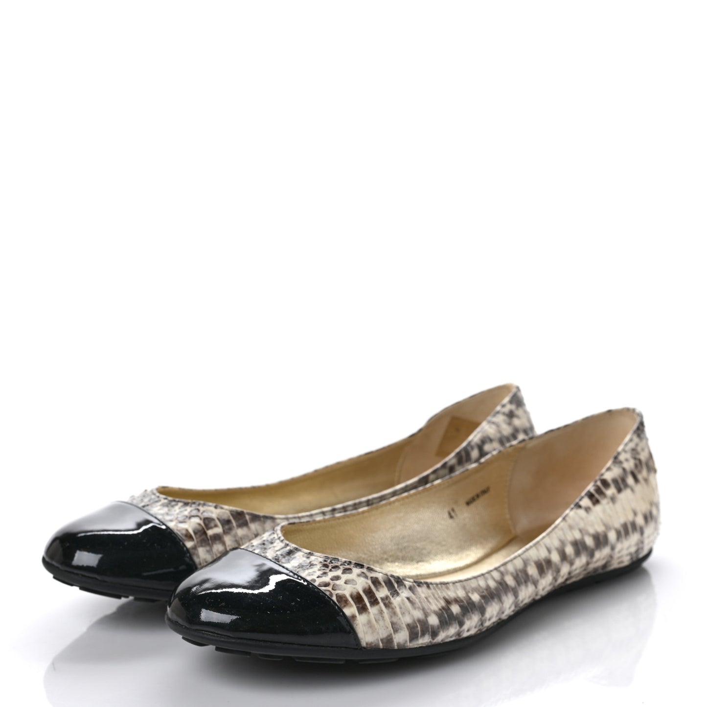Snakeskin Embossed Patent Cap Toe Whirl Ballet Flats 41 Natural Black